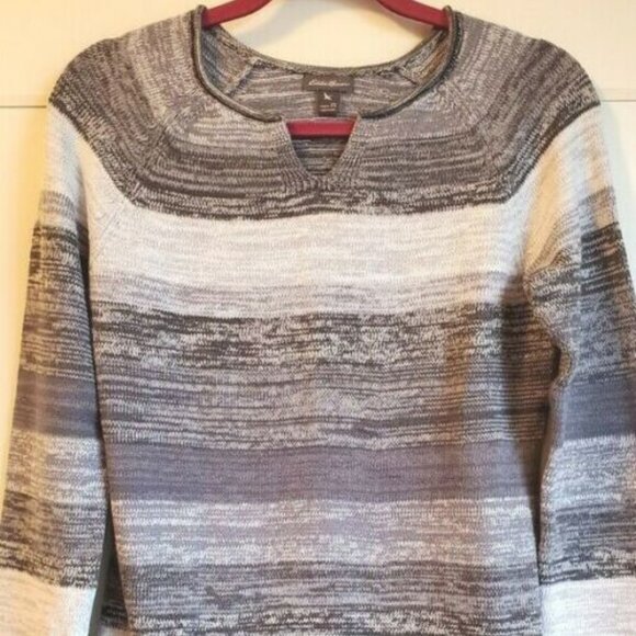 SWEATER EDDIE BAUER Women Size XS Grey Striped Warm Soft Great Condition - Picture 2 of 10